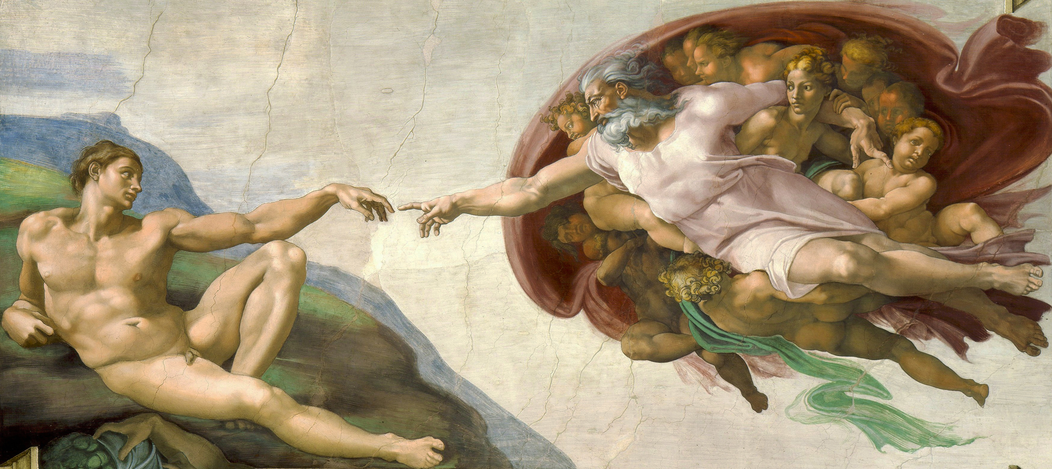 Michelangelo's Creation of Adam, showing Adam and God reaching toward each other